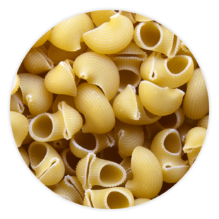 A pile of Canestri Rigate pasta noodles.