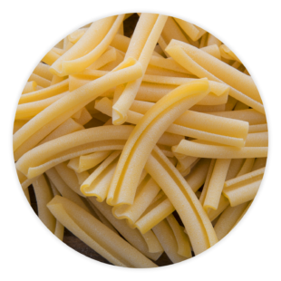 A pile of casarecce pasta noodles.