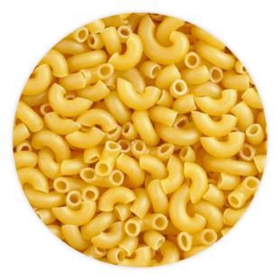 A pile of curvi lisci elbow pasta noodles.