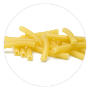 A pile of maccheroni lisce pasta noodles.