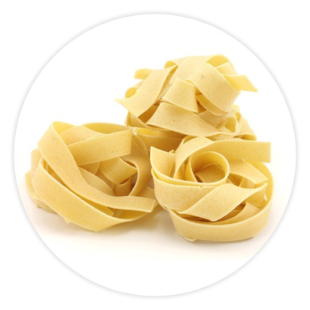 A pile of papadelle pasta noodles.