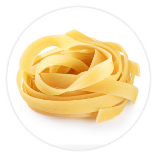 A pile of tagliatelle pasta noodles.